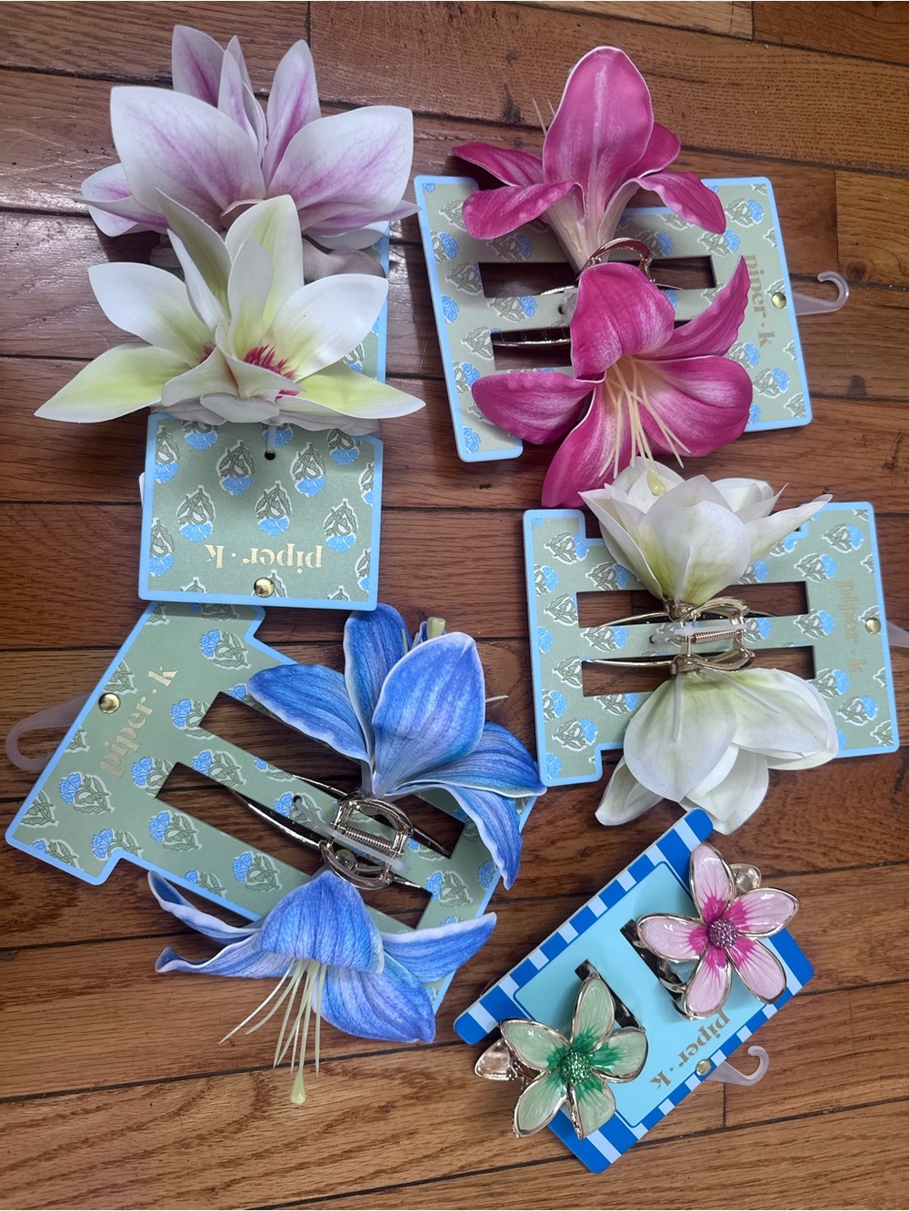 Piper K flower bundle Floral Hair Clips - Pink, White, Blue